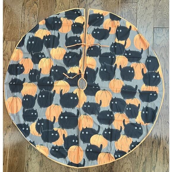 Halloween Black Cat Pumpkin Tree Skirt 47” NEW‎ - Picture 2 of 5